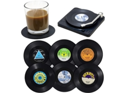 Conjunto de 6 porta copos retrô em vinil antiderrapantes para CDs AQUAFORGE