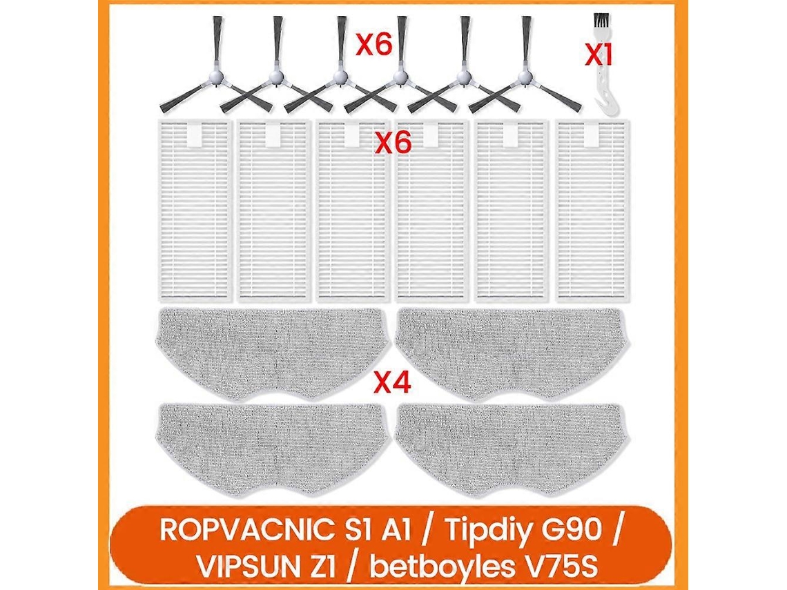 Filtros, Escovas E Panos De Limpeza Para Aspirador Robô Ropvacnic S1 A1, Tipdiy G90, Vipsun Z1 E Betboyles V75s.