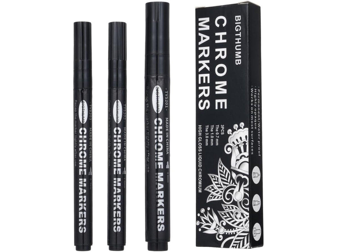Conjunto De 3 Marcadores De Tinta Cromada Refletiva Da Sinraoee Para