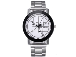 Relógio casual moderno com pulseira de aço e mostrador grande com padrão matemático funcional (branco)