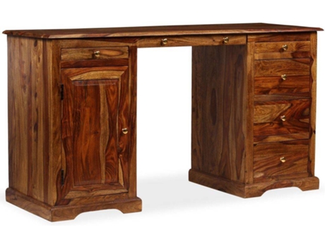 Secretária  Estilo pedestal (140x50x76cm -Madeira Sheesham Maciça)