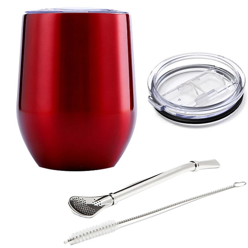 Caneca para Chá Mate, Caneca Térmica de Aço Inoxidável com Tampa Deslizante e Canudo, 355 Ml . MDUG (12 Oz)