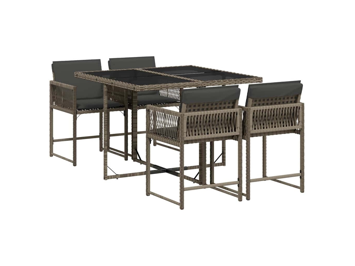 Conjunto de 5 Jantar para Jardim com Almofadões Vime Pe Cinza MAISON EXCLUSIVE