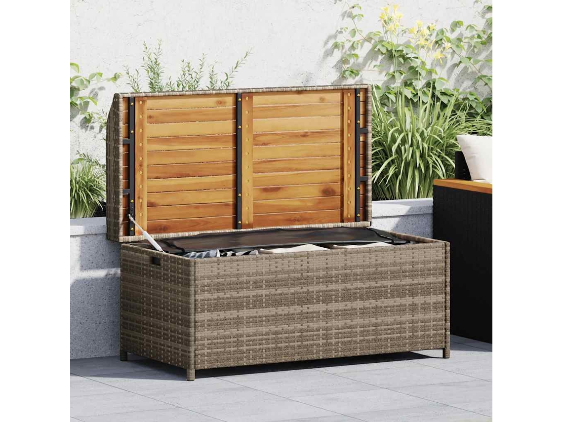 Vidaxl Banco De Arrumação 100x50x52 Cm Vime Pe E Madeira Acácia Cinza
