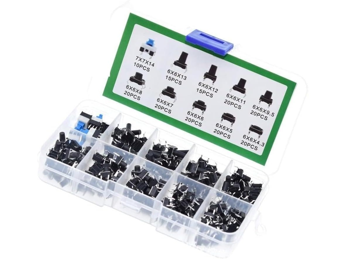 Richvibe Kit De 180 Peças Interruptores Táteis Botão Com Cobertura Metálica, 20x 6mm C10 X 7x 14mm, Para Testes, Reparos