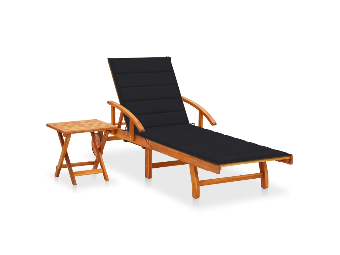 Vidaxl Espreguiçadeira De Jardim Com Mesa E Almofadão Acácia Maciça