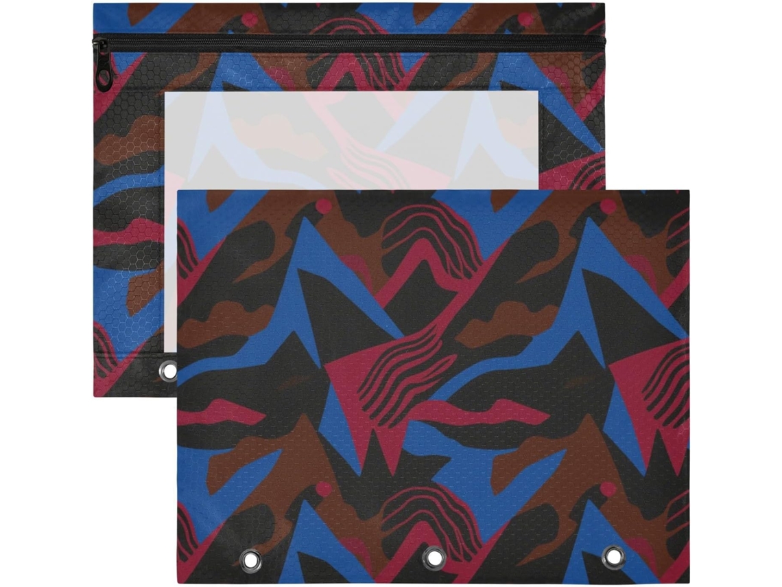 Conjunto de 2 Bolsas Transparentes com 3 Furos para Maquiagem, Papel A4, Materiais Arte, Camuflagem, Preto, Ve
