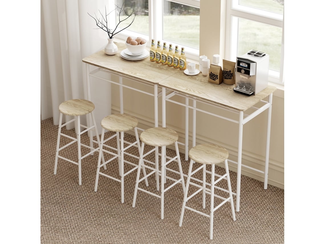 Conjunto De Mesa De Bar E Bancos, Em Mdf, Aço, Cor Branco