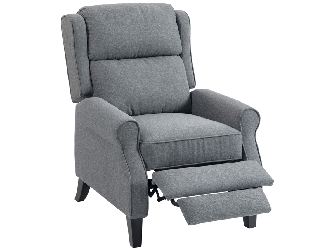 Poltrona Reclinável 132° Max Em Tecido Efeito Linho Com Apoio De Pés, 74x84x102 Cm, Cinza