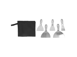 Conjunto de 5 peças de raspadores de massa em aço inoxidável para limpeza e remoção de massa e grelhas. Tamanhos: 2 pol, 3 pol, 4 pol, 5 pol e 6 pol.