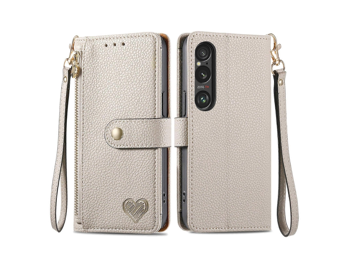 Capa De Couro Para Celular Com Cordão E Zíper Love