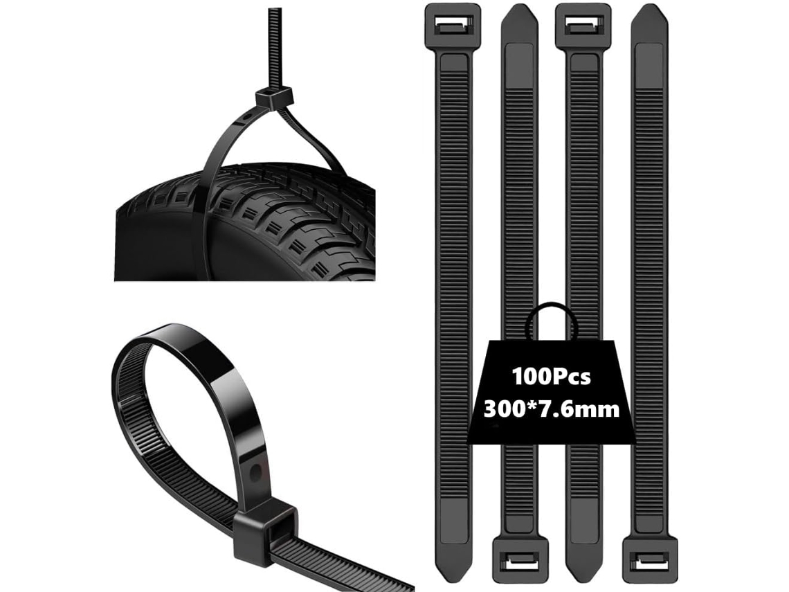 100 Abraçadeiras De Nylon Pretas, 300 Mm X 7, 6 Mm, Resistentes E Com Capacidade De Tração 55 Kg, Multifuncionais Para Uso Interno E Externo