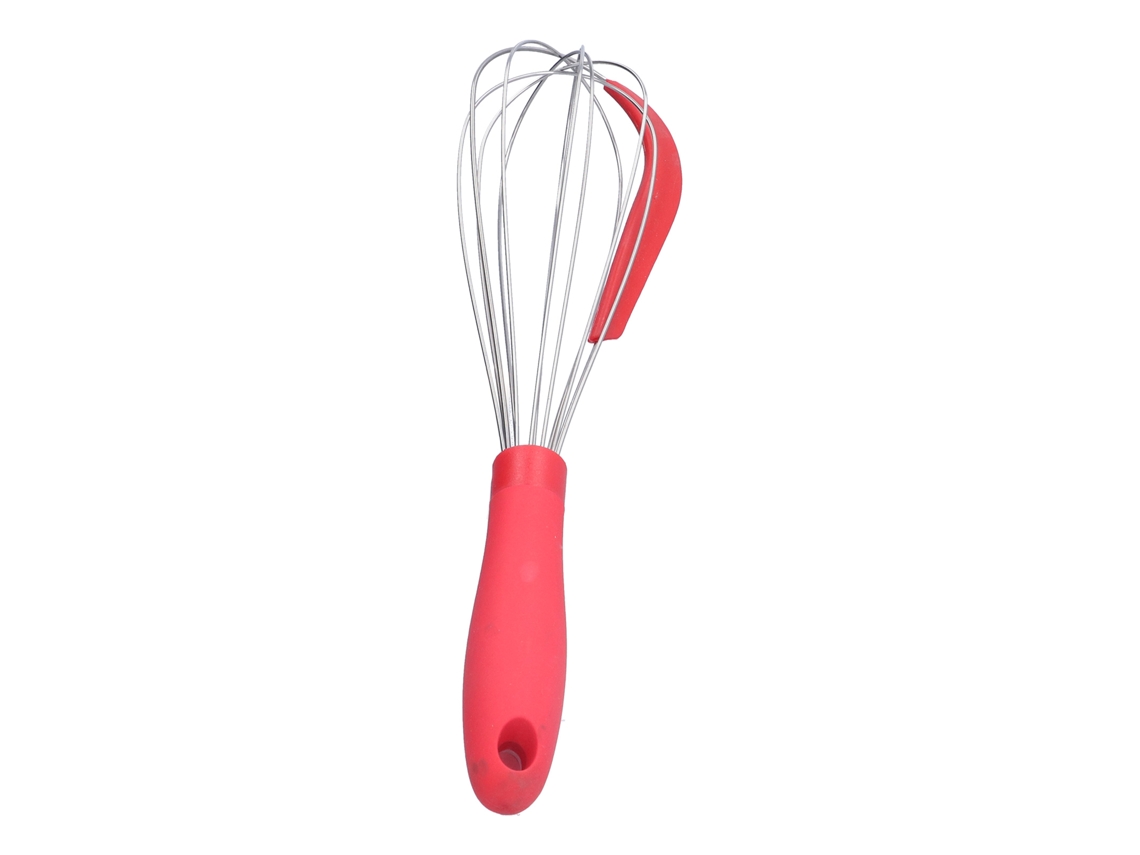 Batedor de arame em aço inoxidável com raspador de silicone para cozinha.