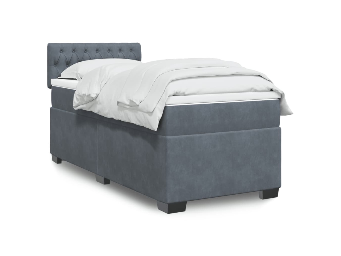 Vidaxl Cama Com Molas/colchão 90x200 Cm Veludo Cinza-escuro