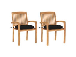 Vidaxl Cadeiras De Jardim C/ Almofadões Pretos 2 Pcs Teca Maciça
