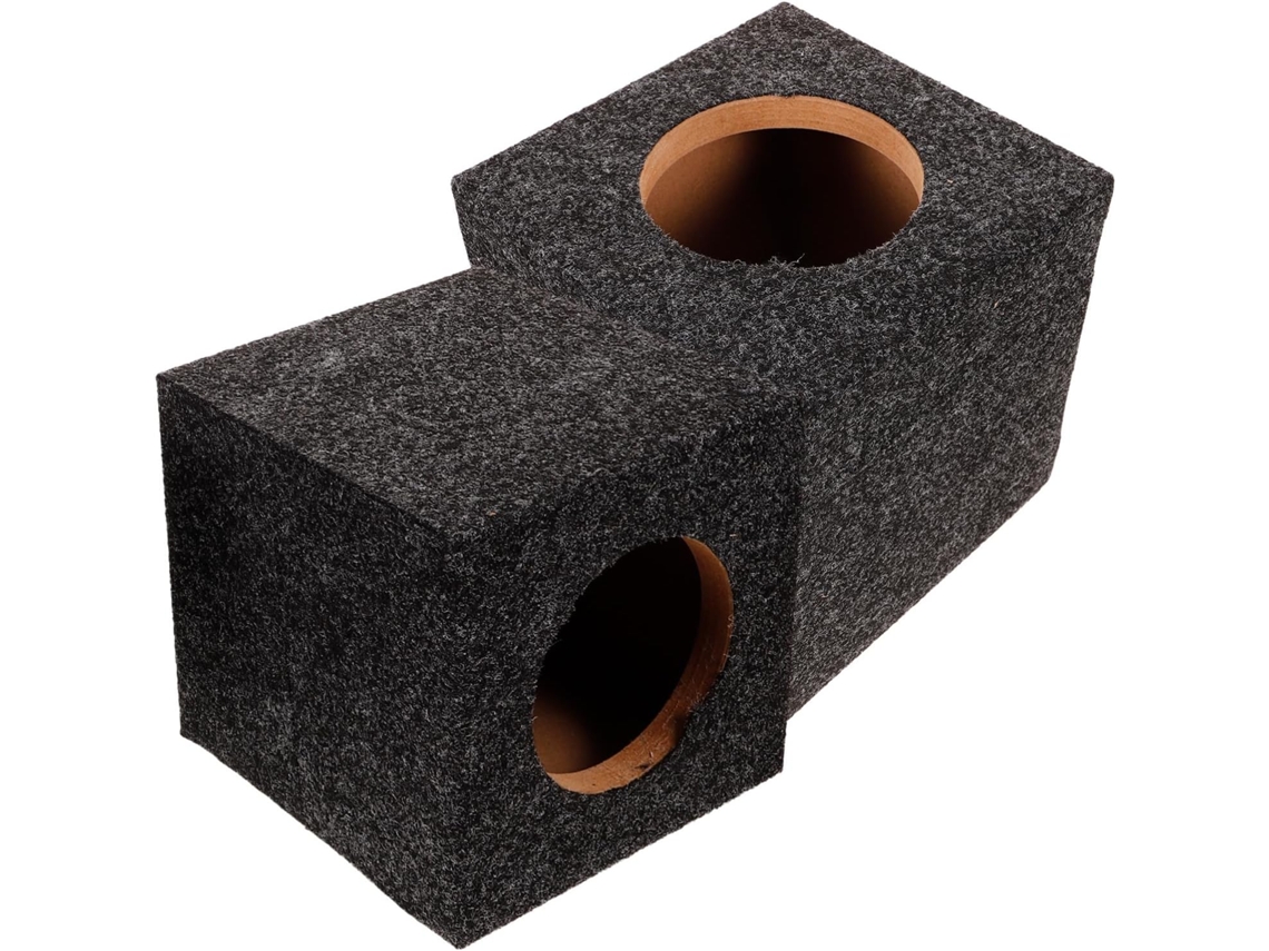 Subwoofer selado em madeira escura para carro, par de caixas acústicas.
