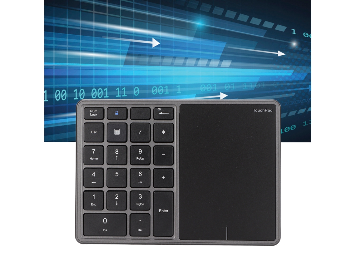 Teclado numérico sem fio com touchpad, 22 teclas, conexão dual-mode 2.4G, interface tipo C, teclado portátil para laptop, cinza Slowmoose