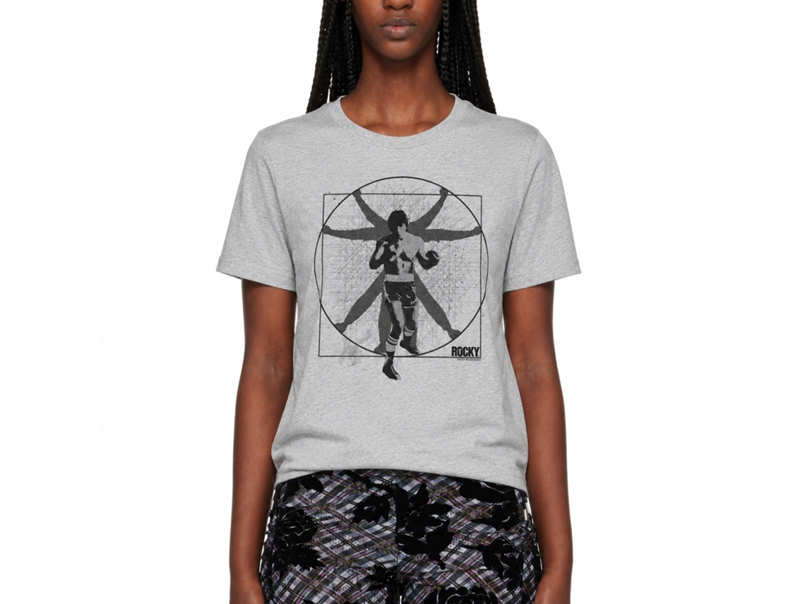 Rockinstone Rocky Movie Vitruvian Rocky Movie Heather Gray Adult T-shirt Size:m