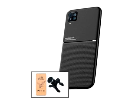 Kit Capa Traseira Magnética Anti Choque + Vidro Temperado Ceramica Full Cover + Suporte Magnético Reforçado para Samsung Galaxy M12