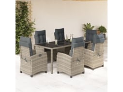 Vidaxl 7 Pcs Conjunto de Jantar P/ Jardim C/ Almofadões Vime Pe Cinza