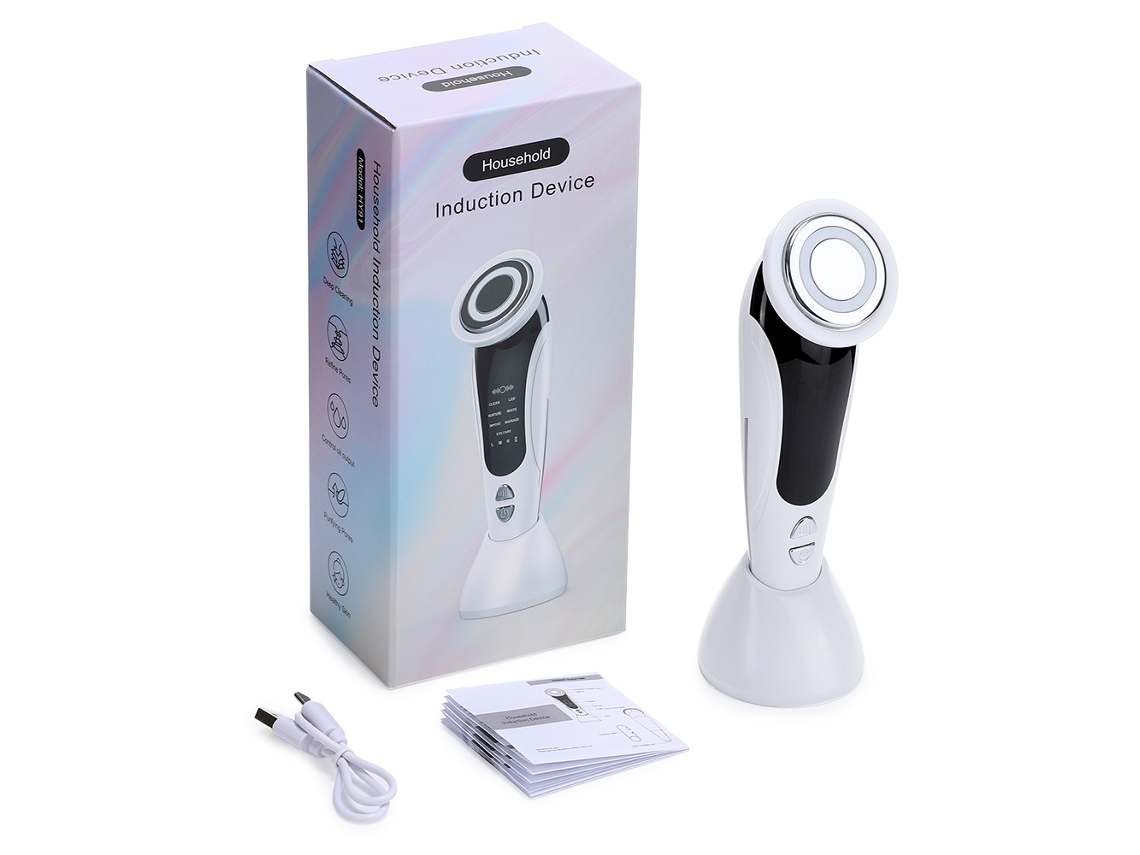 Massageador Facial Ems (branco Novo), Que Combina Terapia De Luz Led E Vibração Iônica Sônica.