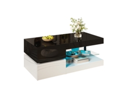 Mesa Centro Led 90x45cm, App/bluetooth, Vidro, Preto/branco.