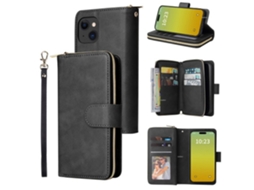 Capa Para Iphone 15 Plus Pele Sintética Com Porta-cartões Preto