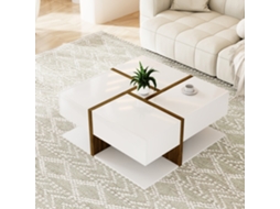 Mesa De Centro Alto Brilho, 4 Gavetas, 78x78x34,8cm, Espaço De Armazenamento-hw