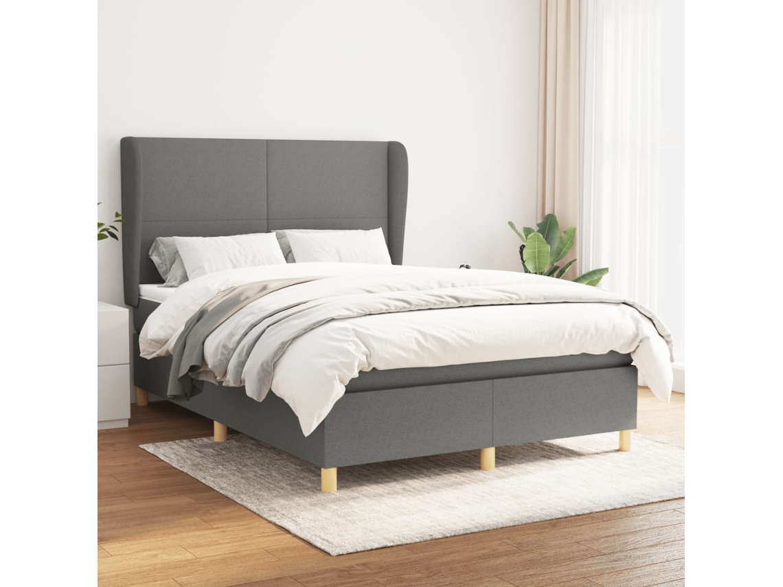 Vidaxl Cama Com Molas/colchão 140x200 Cm Tecido Cinzento-escuro