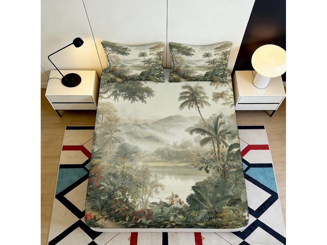 Conjunto de Cama Estampa 3d Lago na Selva Microfibra com Fronha 200x25cm S/MARCA