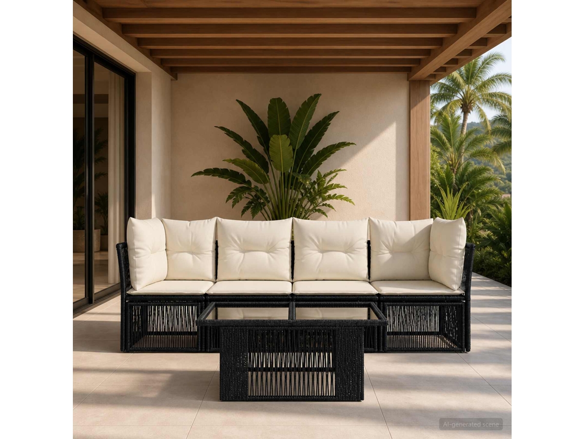 Vidaxl Conjunto De Sofá De Jardim 5 Unid. Preto Vime Pe