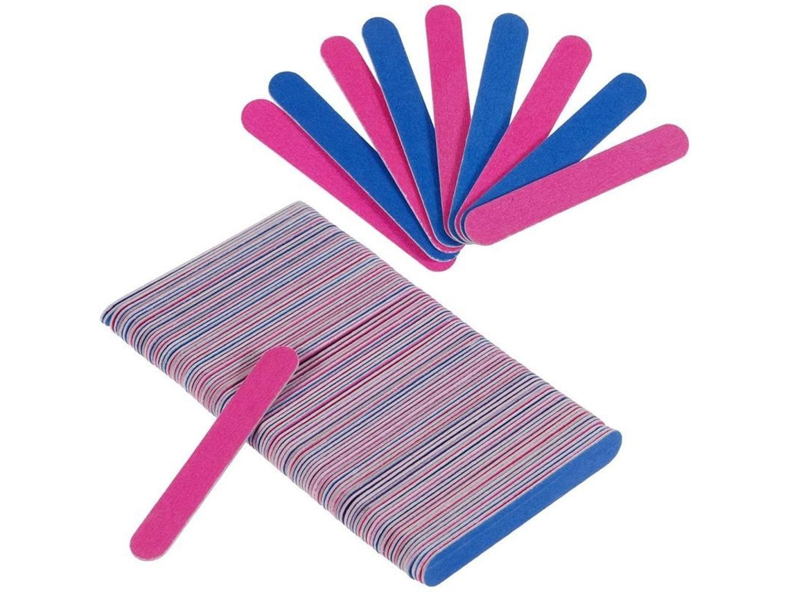 Conjunto de Lixas para Unhas, 100 Peças Descartáveis Profissionais, Lixa Dupla Face, Kit para Casa e Salão