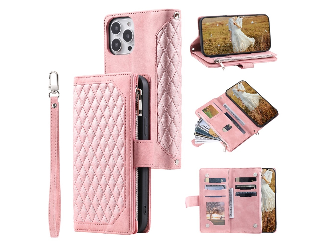 Capa Queda Pega Para Iphone 15 Pro Pele Sintética Rosa