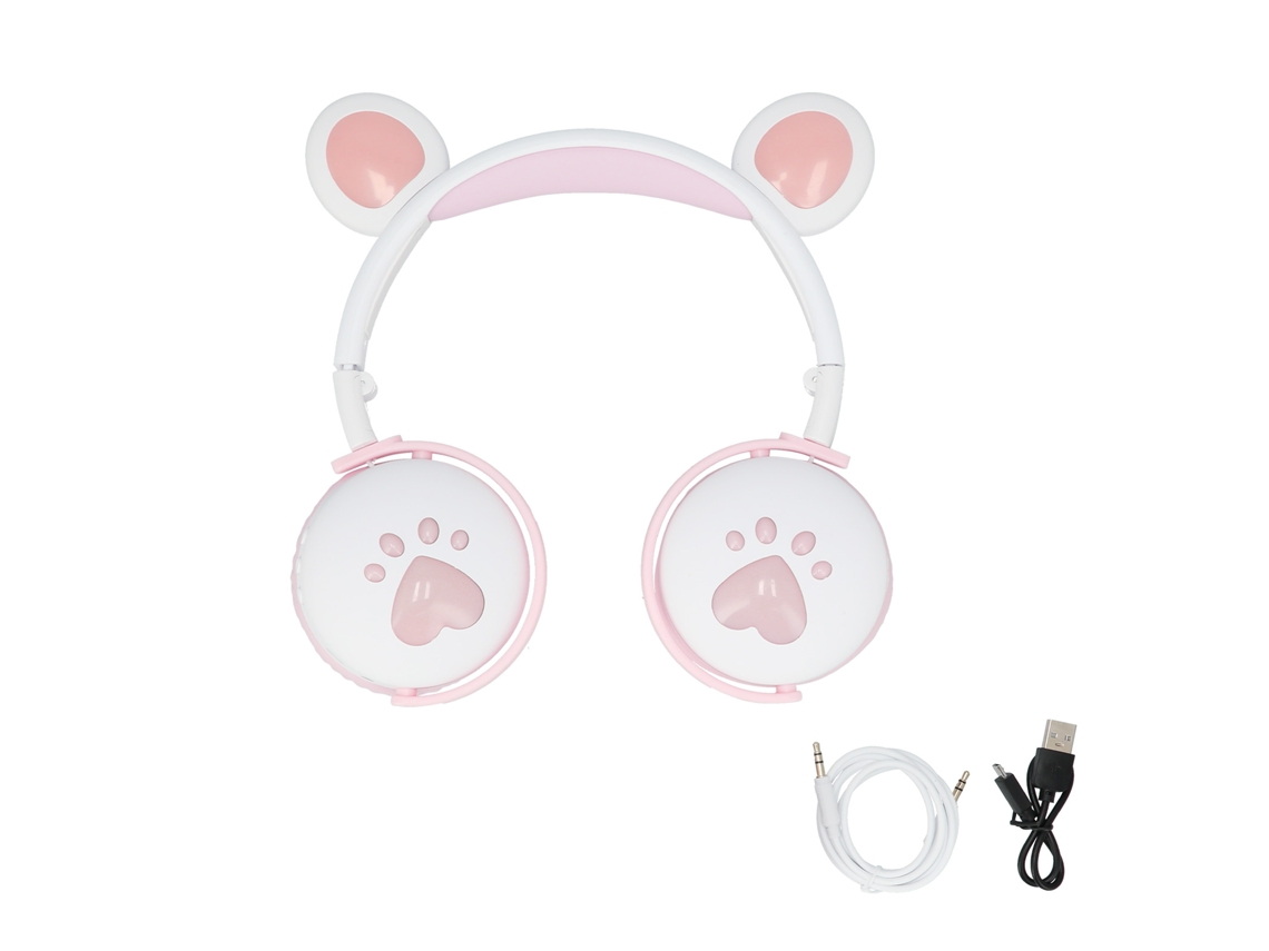 Fones De Ouvido Sem Fio Infantil Com Orelhas De Gato Plegáveis Bluetooth Over Ear Com Microfone Para Aprendizagem Online Rosa Branco