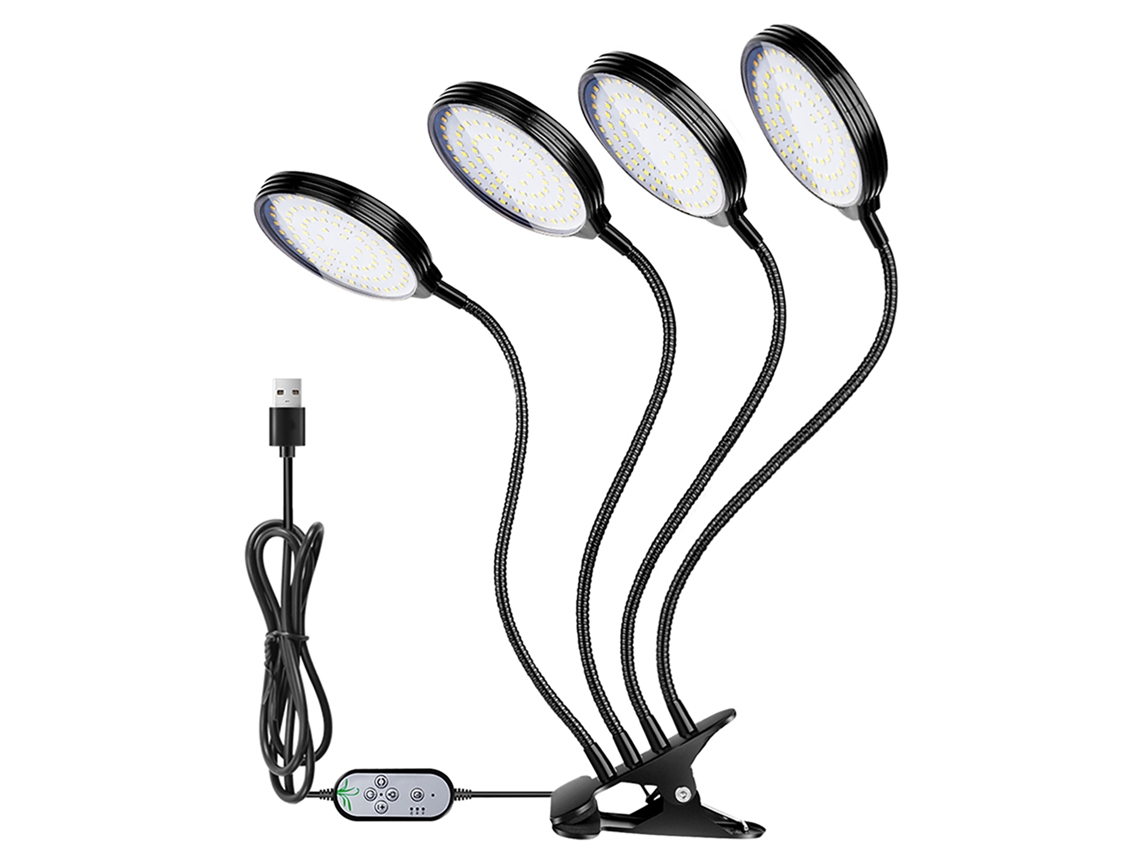 Luz de Crescimento para Plantas 312 Leds Espectro Completo 5 Níveis Timer 4/8/12h Clamp Usb