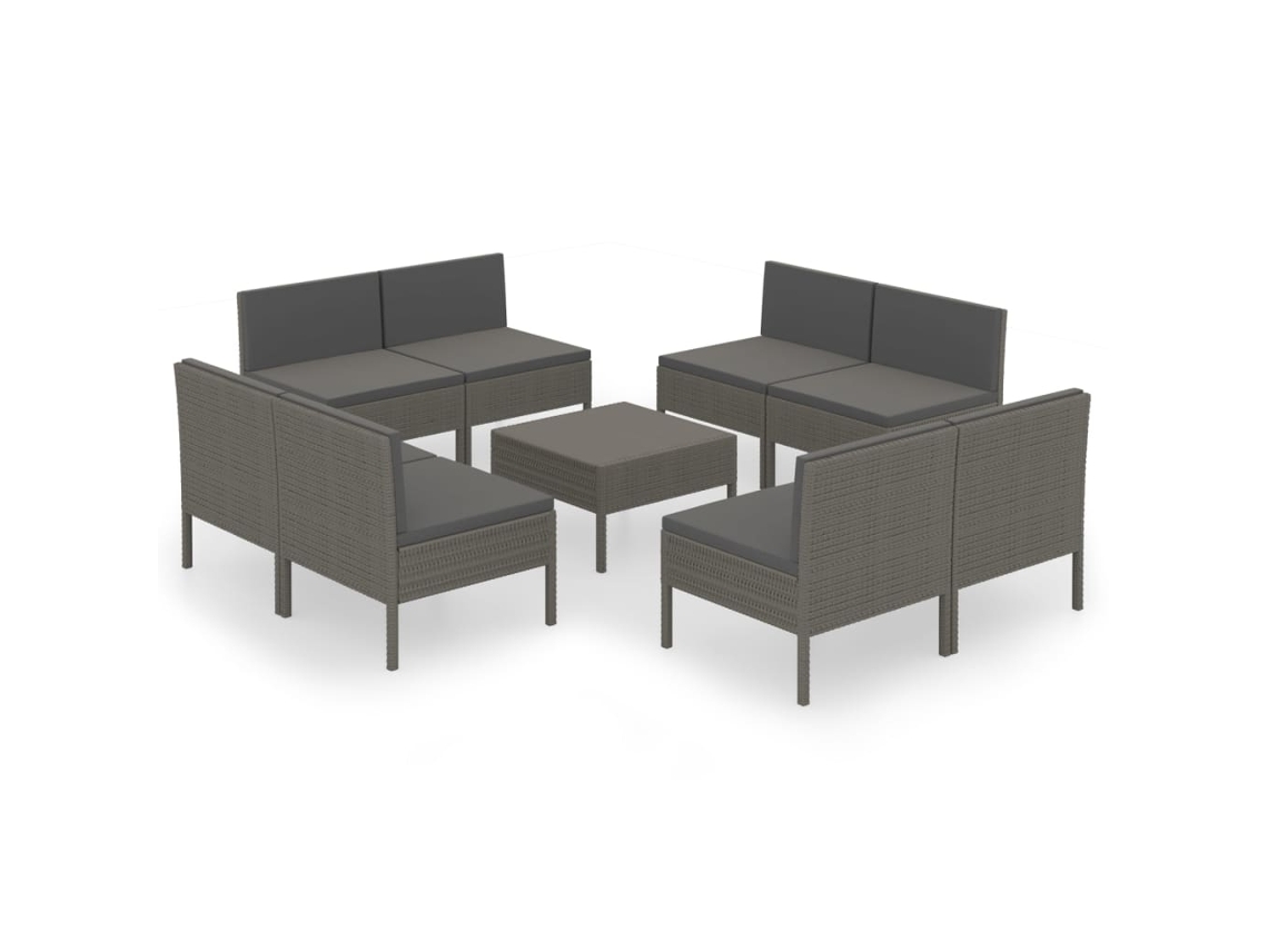Maison Exclusive - 9 Pcs Conjunto Lounge De Jardim C/ Almofadões Vime Pe Cinzento