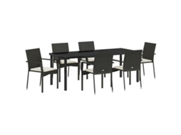 Conjunto 7 Conjunto De Jantar Para Jardim Vidaxl Preto Vime Pe (200 X 80 X 73 Cm)