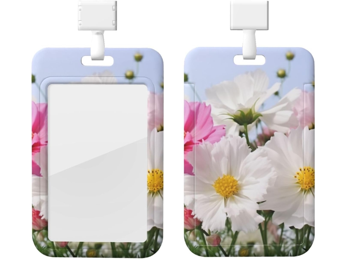 Porta Crachá De Plástico Impermeável Rosa E Branco Com Cordão, Crachás De Identificação, Retrátil Vertical