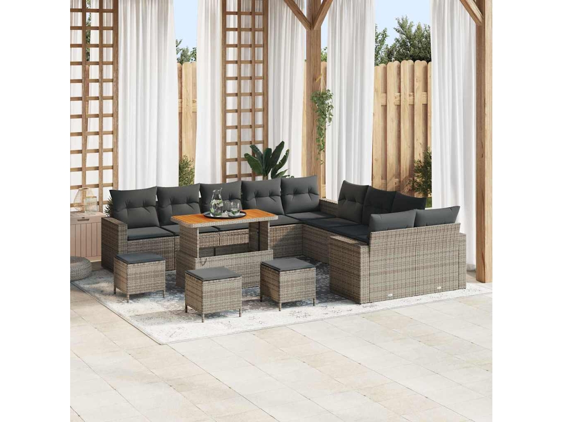 Vidaxl Conjunto De Sofá De Jardim 14 Unid. Cinzeto Vime Pe