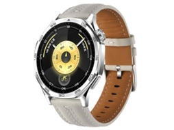 Bracelete Para Huawei Watch Gt 6 (46mm) - Couro - Costura Bicolor - Fivela Prateada (22mm) Bege
