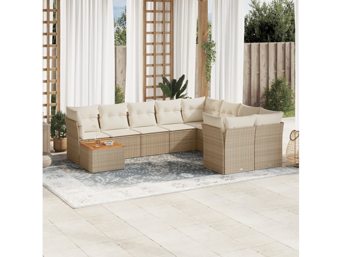 Vidaxl 10 Pcs Conjunto De Sofás P/ Jardim Com Almofadões Vime Pe Bege