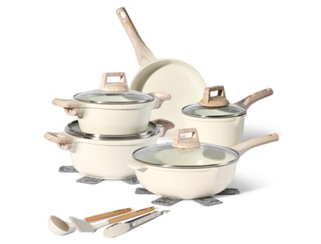 Trem de Cozinha de Indução com Tampa Branco Conjunto de Panelas de Indução em Alumínio com Revestimento Antiaderente JUST PERFECTO