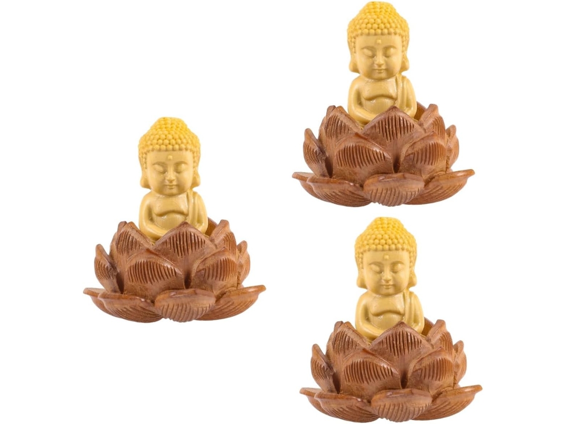 Conjunto De 3 Chaveiros De Madeira Esculpidos Em Formato De Buda, Decoração Para Escritório.