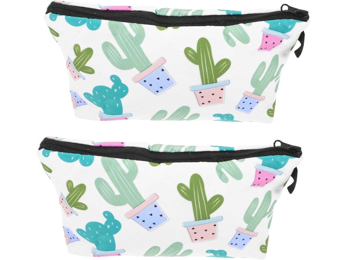 Nécessaire Portátil De 2 Peças Com Estampa De Cactos, Organizador Para Cosméticos E Artigos De Higiene Pessoal.