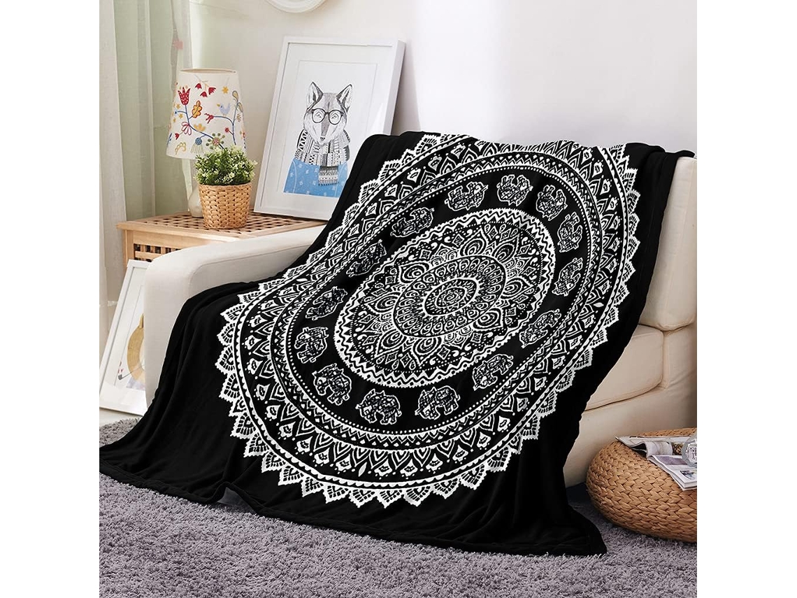 Manta de Lã Flanelada Xadrez Mandala Fansu Estampa 3d Macia e Fofa em Microfibra Ideal para o Inverno Perfeita