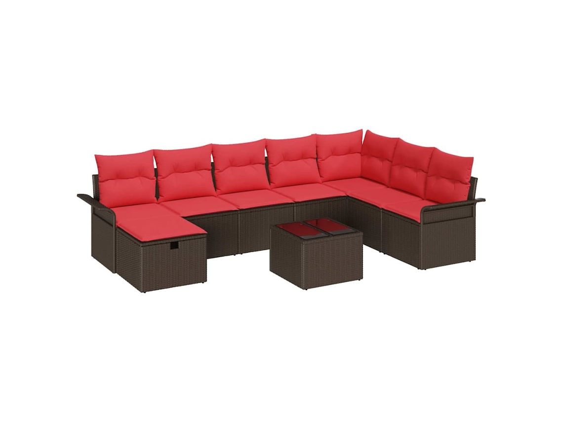 Maison Exclusive - Conjunto De Sofá De Jardim 9 Pcs Marrom E Vermelho Vime Pe