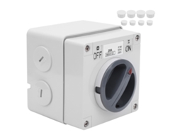 Interruptor e tomada exterior, 1P, 20A, 250V, com botões rotatórios e indicadores