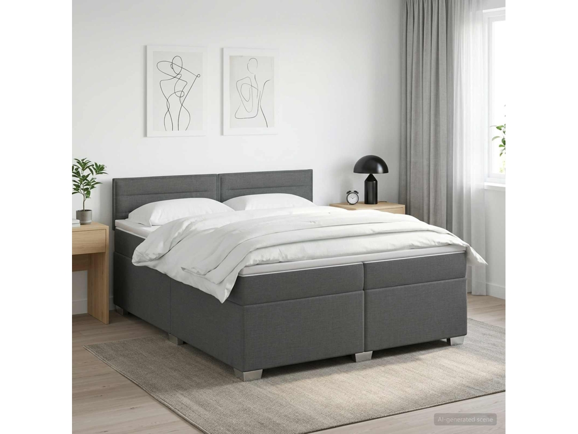 Vidaxl Cama Box Spring Com Colchão Cinzento-escuro 200 X 200 Cm Tecido