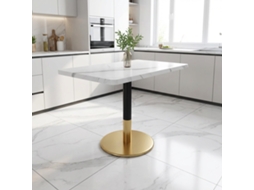 NOVELA Mesa de jantar moderna retangular 80x60cm, padrão mármore branco, base metálica preto/dourado