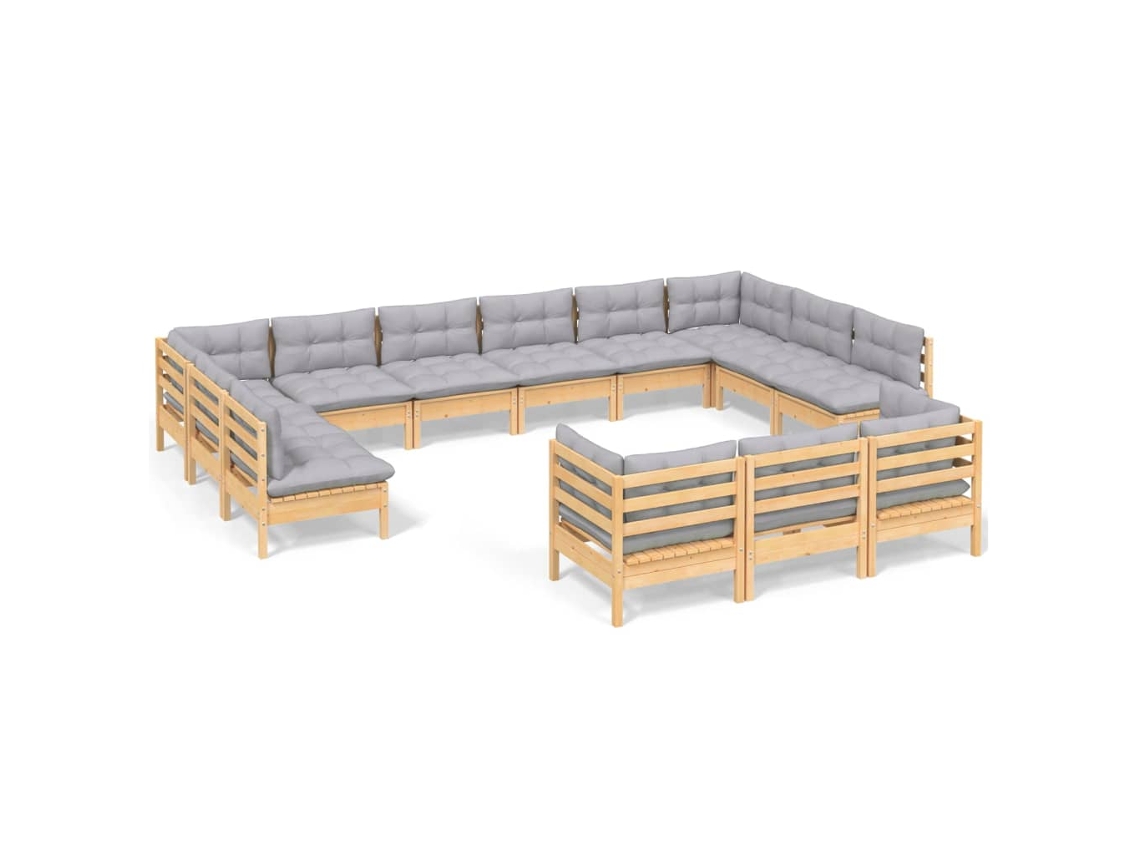 Conjunto de 13 Lounge de Jardim com Almofadões Cinza Pinho MAISON EXCLUSIVE